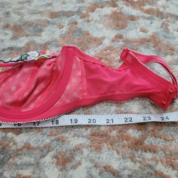Debenhams Pink Polka Dot Bra with Floral Lace Accent - Size 30F - Picture 5 of 5